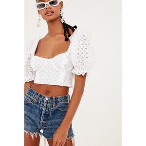 For Love and Lemons Corset Top Sand Dollar Lace Up Eyelet Blouse Underwire Boho